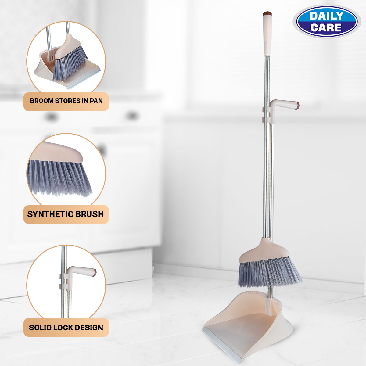LONG STEEL HANDLE DUSTPAN WITH BRUSH