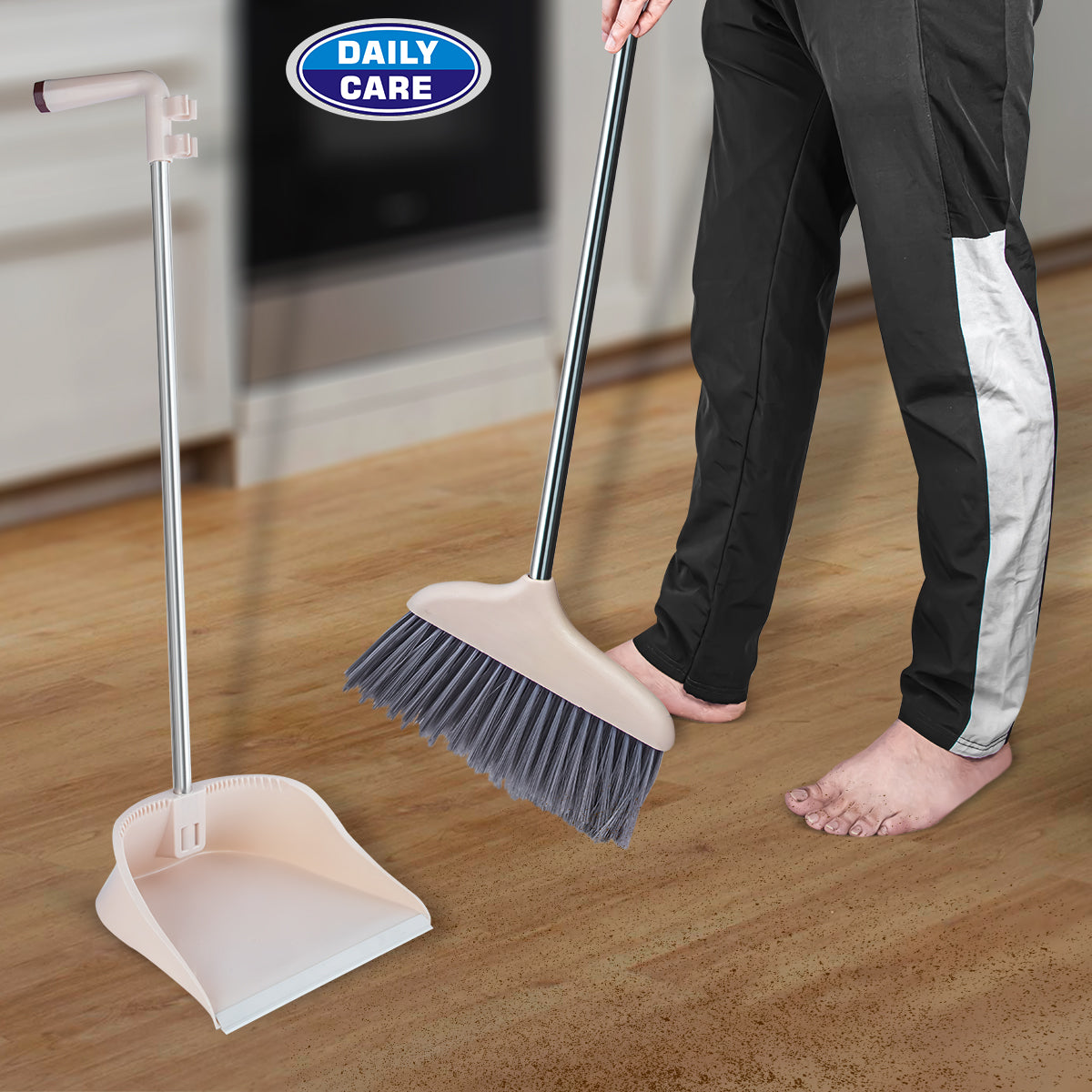 LONG STEEL HANDLE DUSTPAN WITH BRUSH