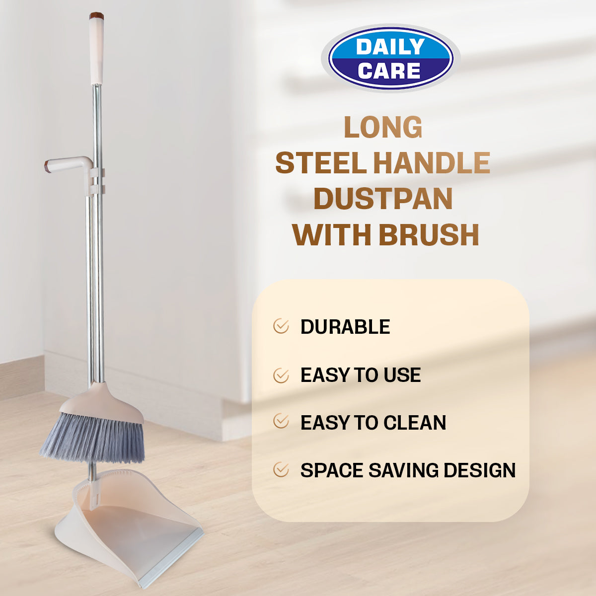 LONG STEEL HANDLE DUSTPAN WITH BRUSH