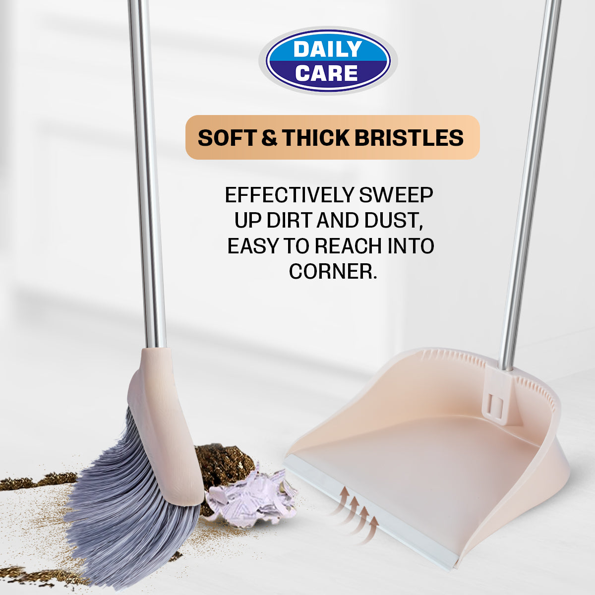 LONG STEEL HANDLE DUSTPAN WITH BRUSH